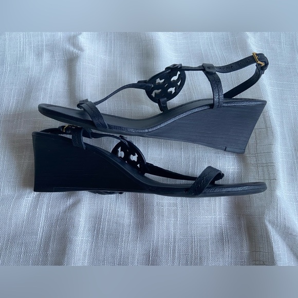 Tory Burch NEW Miller Navy Blue 60MM Wedge Leather Sandal Size 8 beach coastal - Picture 6 of 11
